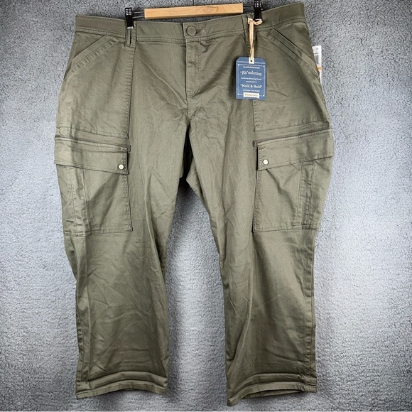 Democracy Womens Pants 24W Green Ab Solution High Rise Cargo Utility Cropped NWT - Picture 1 of 8